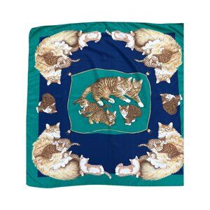 Vintage Symphony Scarfs Cat Print Polyester Scarf 34.5" Square Headwear